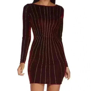 Windsor Burgundy Mei Heat Up The Night Long Fitted Sleeves Mini Dress Size S-M